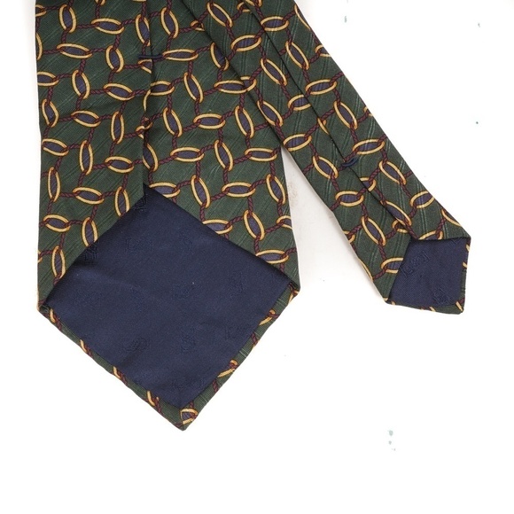 Sulka‎ Made in France Green Rope a Gold Chain Link Pattern Silk Tie​​ - Picture 3 of 4